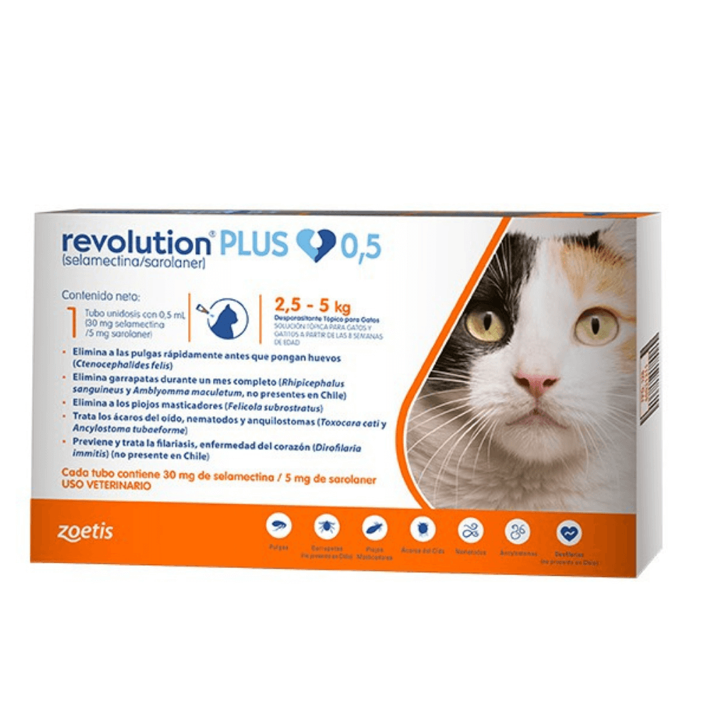 Revolution Plus 0,5 ml Gatos 2,5 a 5kg - Premium Productos para gatos from zoetis - al mejor precio $13990! Compra ahora en Milo Pet Shop